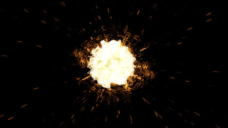 Feuerball-Energieeffekt-Explosion-In-Richtung-Der-Glühenden-Flammen-Der-Kamera-Auf-Schwarzem-Hintergrund